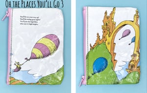 Image of Dr Seuss Book Page Coin Purses (Oh the Places You’ll Go, Cat in the Hat, Green Eggs Ham, Grinch