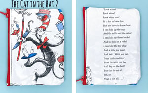 Image of Dr Seuss Book Page Coin Purses (Oh the Places You’ll Go, Cat in the Hat, Green Eggs Ham, Grinch