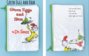 Image of Dr Seuss Book Page Coin Purses (Oh the Places You’ll Go, Cat in the Hat, Green Eggs Ham, Grinch