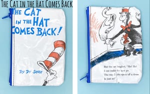 Image of Dr Seuss Book Page Coin Purses (Oh the Places You’ll Go, Cat in the Hat, Green Eggs Ham, Grinch