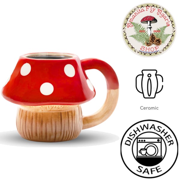 Image of 🍄 Amanita Mushroom Coffee Mug - Ceramic - Polka Dot - Cottagecore