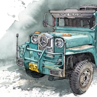 Image 2 of Original painting - "Jeepney Bontoc - Malingkong" - Philippines - 30,5x40 cm