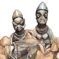Image 2 of Original painting - "Statuettes de jumeaux" - Culte des jumeaux - Bénin - 26x31 cm