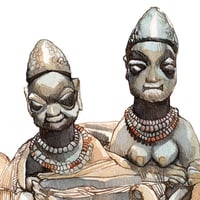 Image 3 of Original painting - "Statuettes de jumeaux" - Culte des jumeaux - Bénin - 26x31 cm