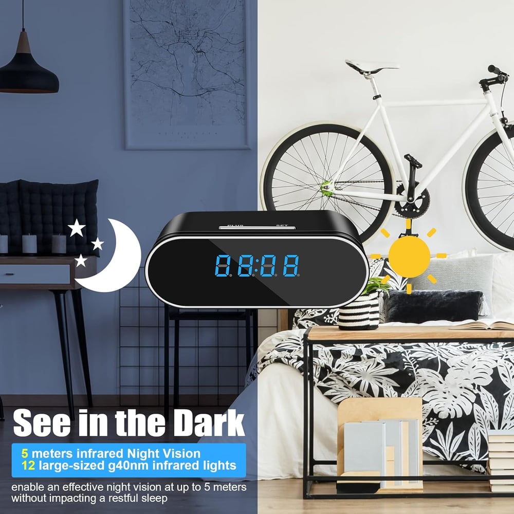 MSL WiFi Camera Clock - 1080P HD Security Cam, Motion Detection, Night Vision, RT App Monitoring