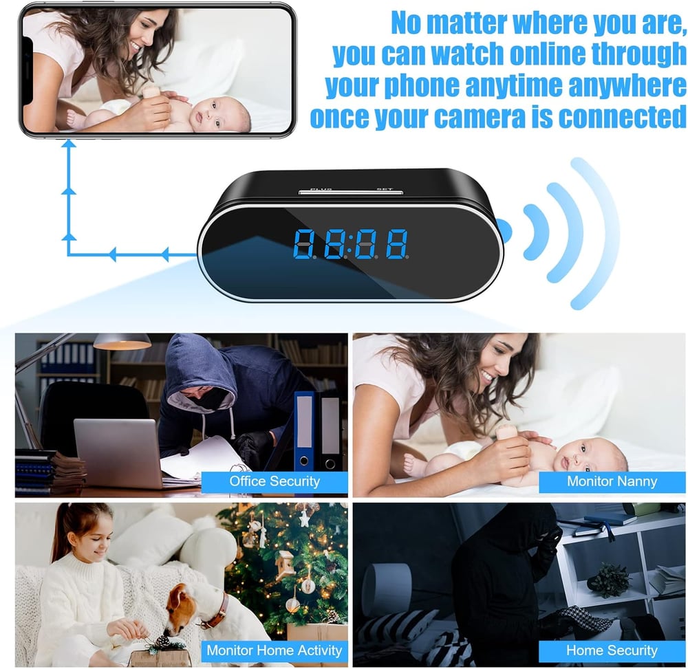 MSL WiFi Camera Clock - 1080P HD Security Cam, Motion Detection, Night Vision, RT App Monitoring