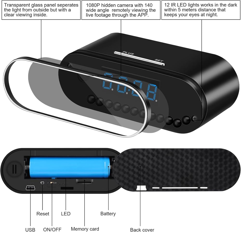 MSL WiFi Camera Clock - 1080P HD Security Cam, Motion Detection, Night Vision, RT App Monitoring