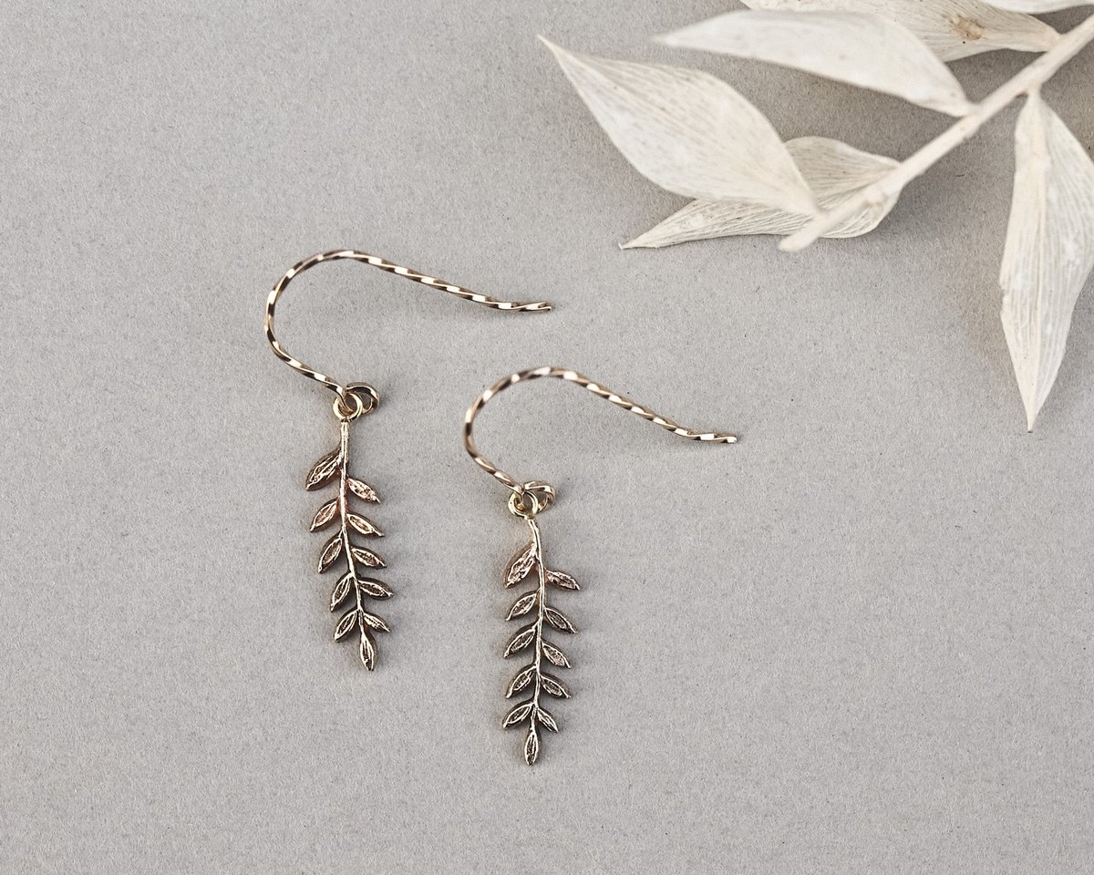 Image of Fern Leaf hook earrings (in silver or 9ct gold)