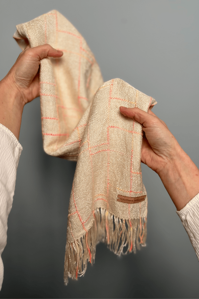 Image of Ecru & Sunset Silk/Seaweed Linear Scarf