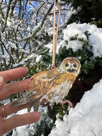 Image 3 of Tawny Owl - Wooden Christmas Decoration (Pre-Order)