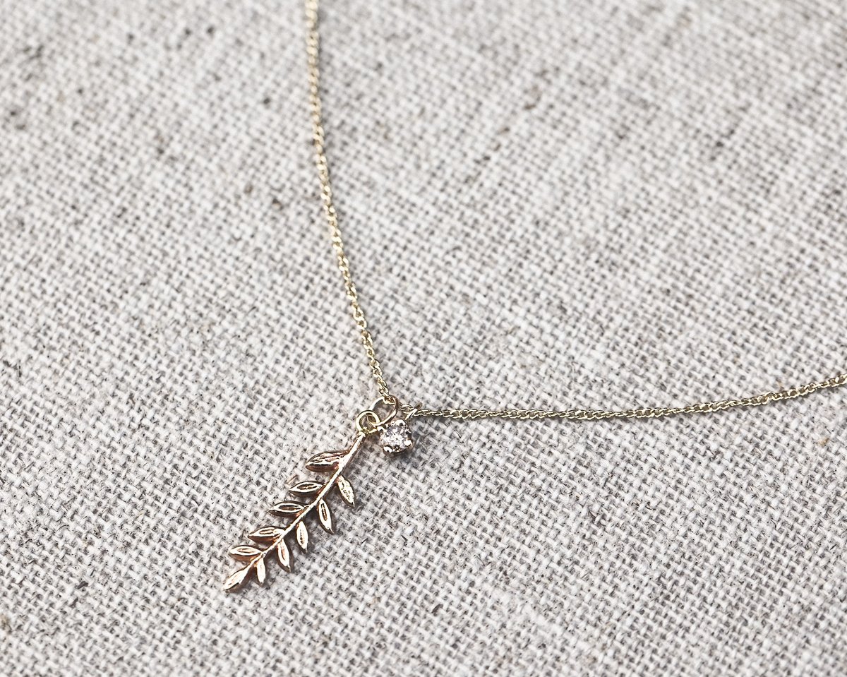 Image of *SALE* 9ct fern leaf and Champagne diamond  necklace