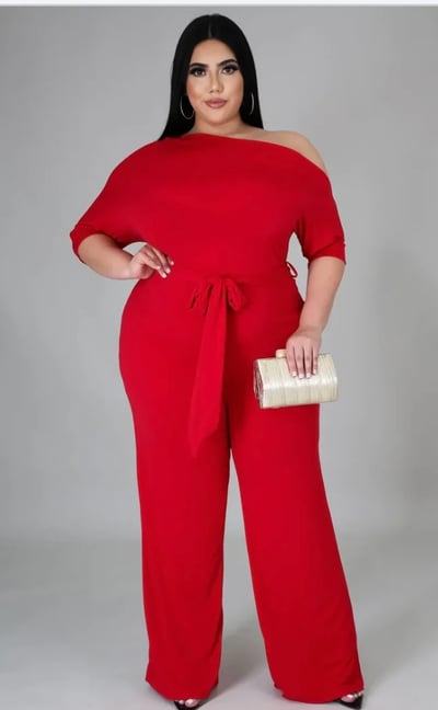 Image of 3PACK PLUS SIZE JUMPSUIT W/BELT..-RED