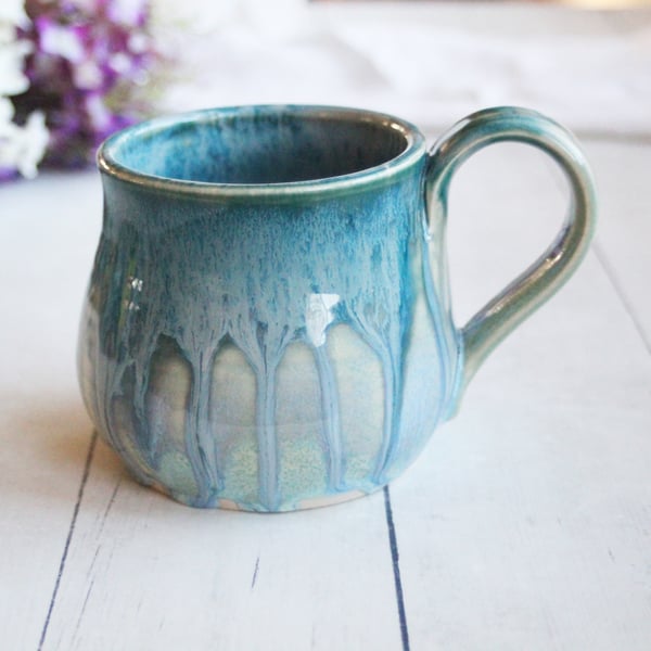 Image of Shades of Turquoise Glazed Mug, 13 oz. Stoneware Pottery Coffee Cup, Made in USA