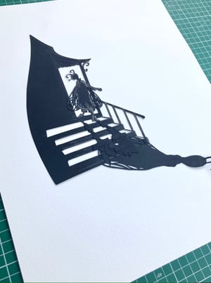 Image of original paper cut-out "Flyboy standing on the steps"