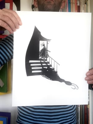 Image of original paper cut-out "Flyboy standing on the steps"