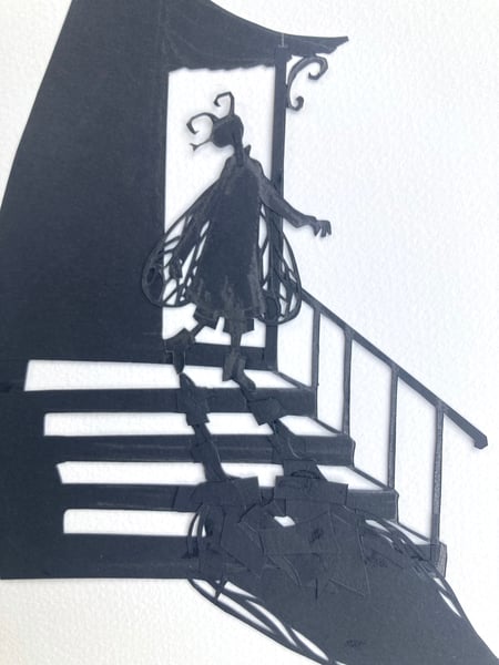 Image of original paper cut-out "Flyboy standing on the steps"