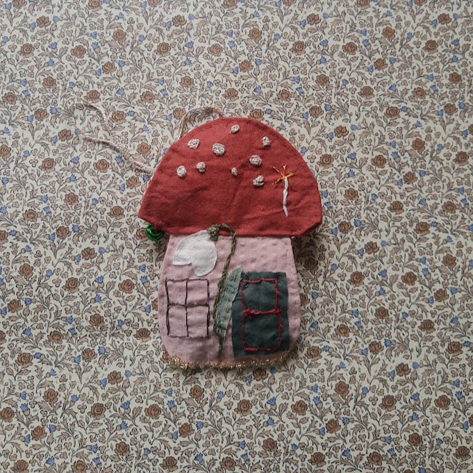 Image of Mushroom house Christmas ornament 5