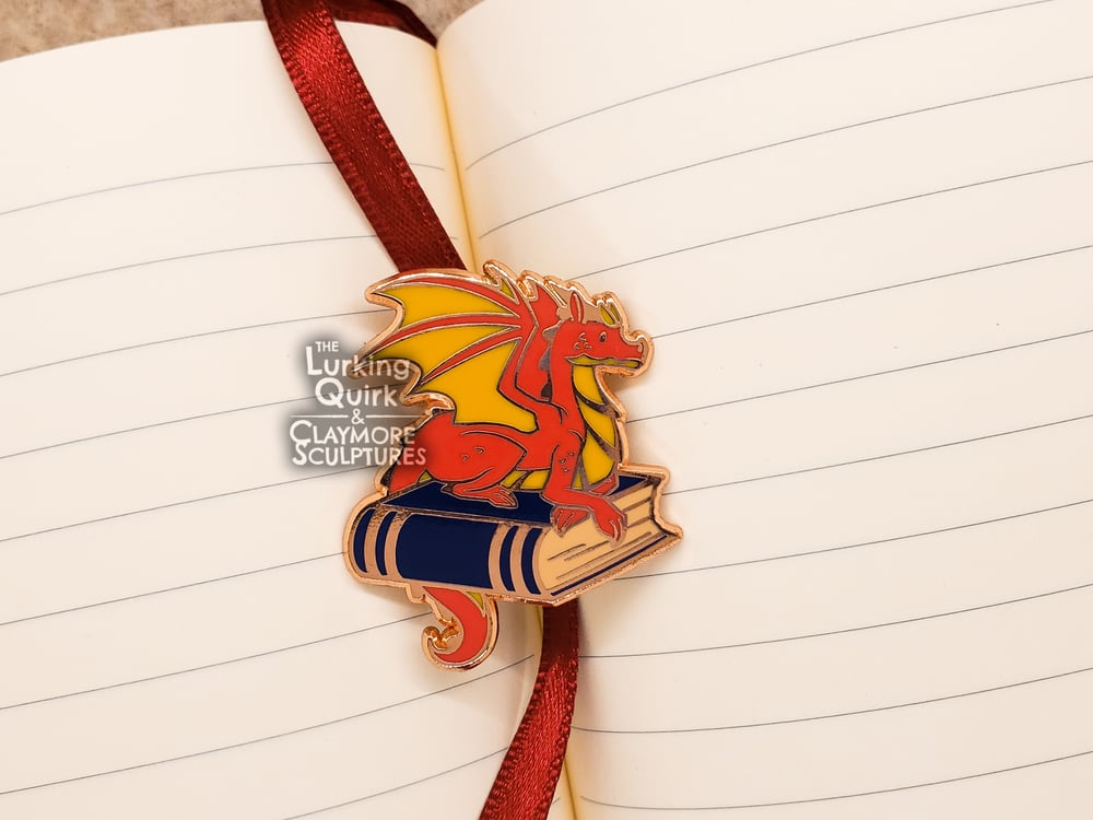 Book Dragon Hard Enamel Pin - Red and Navy