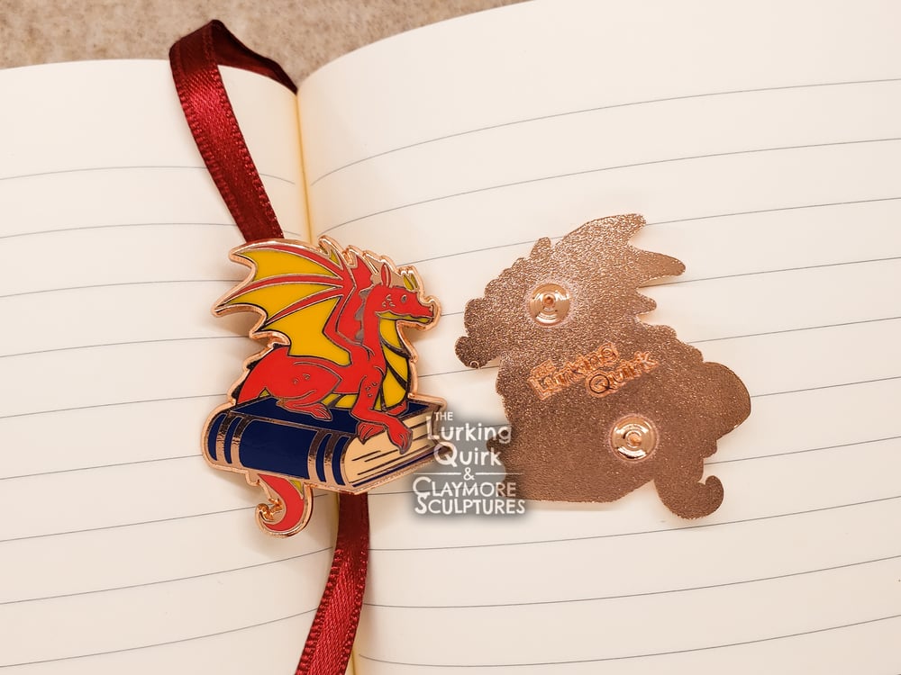 Book Dragon Hard Enamel Pin - Red and Navy