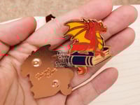 Image 3 of Book Dragon Hard Enamel Pin - Red and Navy