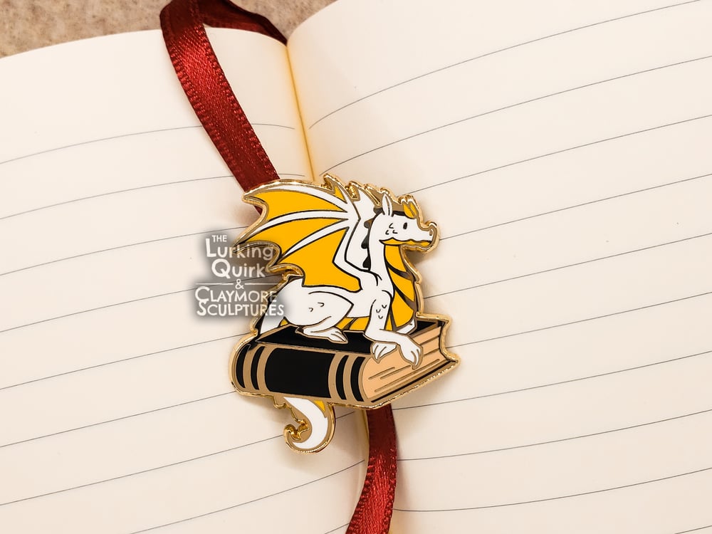 Book Dragon Hard Enamel Pin - White and Black