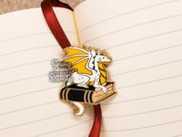Image 1 of Book Dragon Hard Enamel Pin - White and Black