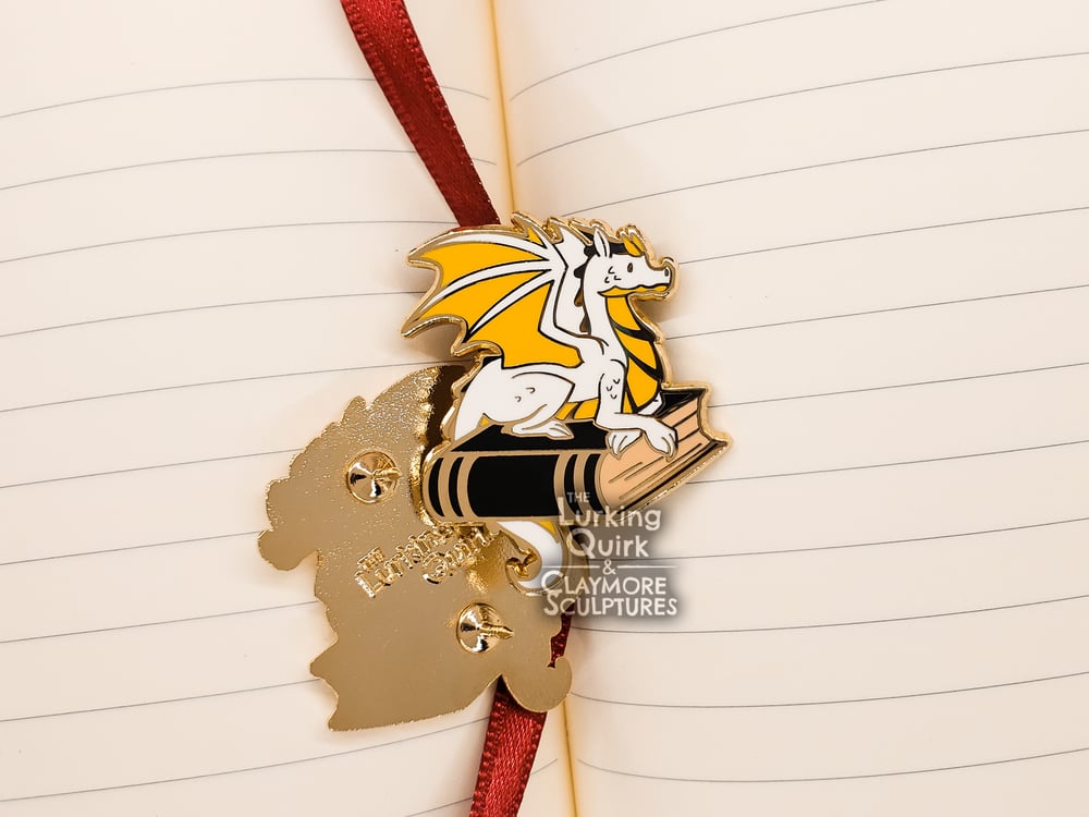 Book Dragon Hard Enamel Pin - White and Black