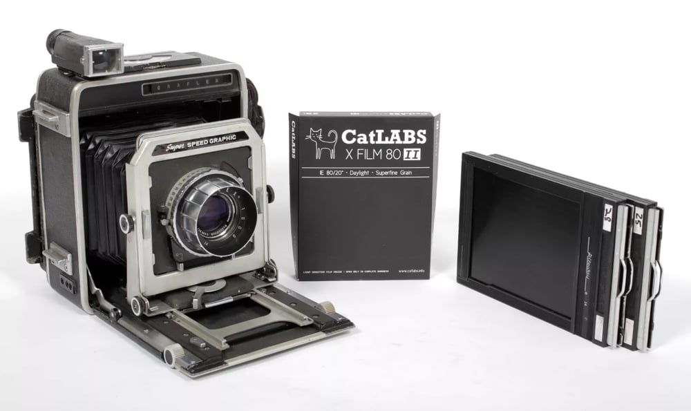 Image of Graflex Super Speed Graphic 4X5 Camera w/ Rodenstock 135mm lens + film + holders  #4823