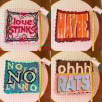 Image 4 of words • love stinks, maybe, no, ohhh rats!