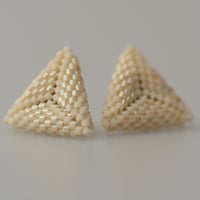 Image 1 of Cream Hand-Beaded Earrings