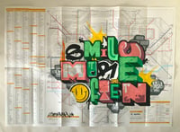 SMILE MORE OFTEN BY SKYHIGH. ORIGINAL GRAFFITI ART ON LARGE RAIL MAP.  2024