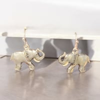 Image 1 of Small Silver Dangle Elephant  Earrings