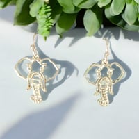 Image 1 of Small Wire Elephant Head Dangle Earrings Silver