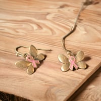 Image 3 of Gold Cancer Ribbon Butterfly Earrings