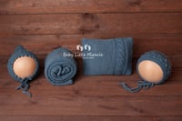Image 2 of Knitted pillow wrap and bonnet hats denim