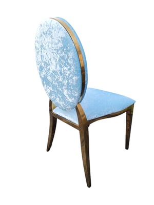 Image of Baby blue velvet lux chair with Gold stainless steel frame 