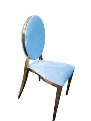 Image of Baby blue velvet lux chair with Gold stainless steel frame 