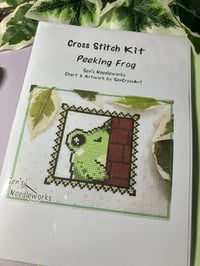 Image 2 of Cute Peeking Frog Cross Stitch Kit