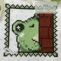 Cute Peeking Frog Cross Stitch Pattern