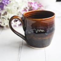 Image 2 of Amber Brown, and Matte Black Pottery Mug, 12 oz. Handcrafted Coffee Cup, Made in USA