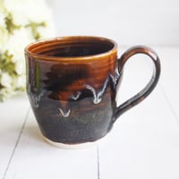 Image 3 of Amber Brown, and Matte Black Pottery Mug, 12 oz. Handcrafted Coffee Cup, Made in USA