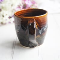 Image 4 of Amber Brown, and Matte Black Pottery Mug, 12 oz. Handcrafted Coffee Cup, Made in USA