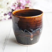 Image 5 of Amber Brown, and Matte Black Pottery Mug, 12 oz. Handcrafted Coffee Cup, Made in USA