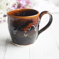 Image 1 of Amber Brown, and Matte Black Pottery Mug, 12 oz. Handcrafted Coffee Cup, Made in USA