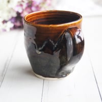 Image 6 of Amber Brown, and Matte Black Pottery Mug, 12 oz. Handcrafted Coffee Cup, Made in USA