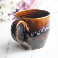 Image 7 of Amber Brown, and Matte Black Pottery Mug, 12 oz. Handcrafted Coffee Cup, Made in USA