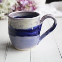 Image 2 of Stoneware Mug in Dripping Blue and Purple Glazes, 13 oz. Handmade Pottery Coffee Cup, Made in USA