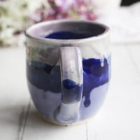 Image 4 of Stoneware Mug in Dripping Blue and Purple Glazes, 13 oz. Handmade Pottery Coffee Cup, Made in USA