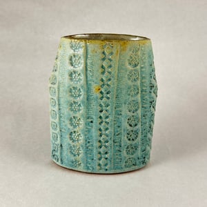 Image of Turquoise Stamped vase