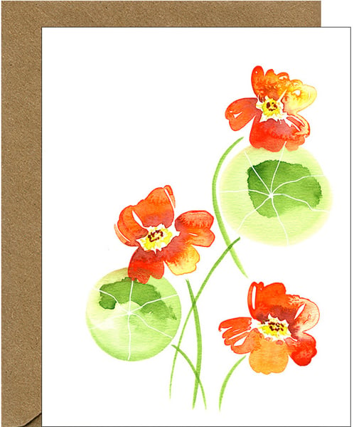 Image of Nasturtium Watercolor Floral Note Card